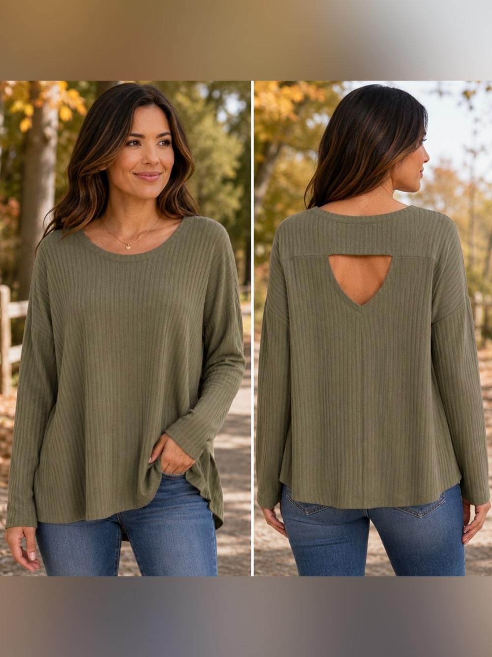 Army Green Ribbed Awake Top - Picture 1 of 13